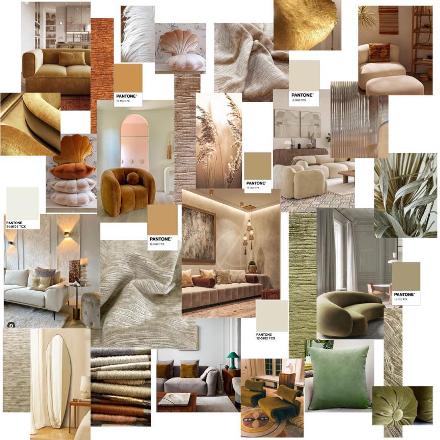 Retro light coloured upholstery fabric moodboard